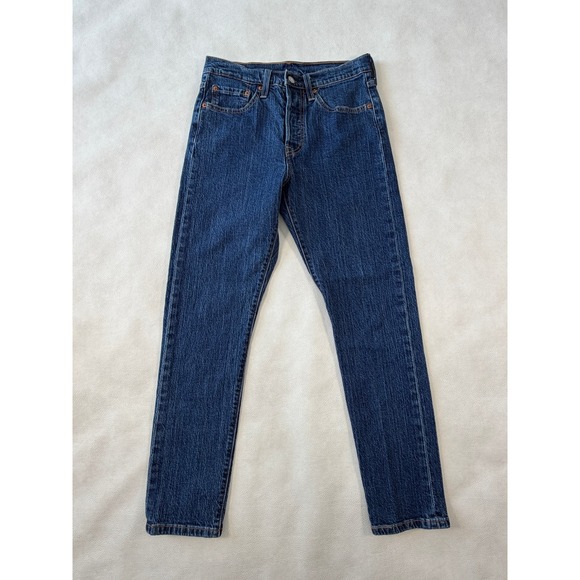 Levis Premium 501 S Skinny Jeans Dark Wash Indigo High Rise Womens 26 28x28 - Picture 2 of 9